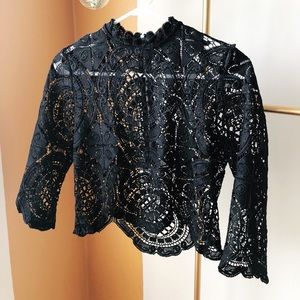 Black Lace Mock Neck Top